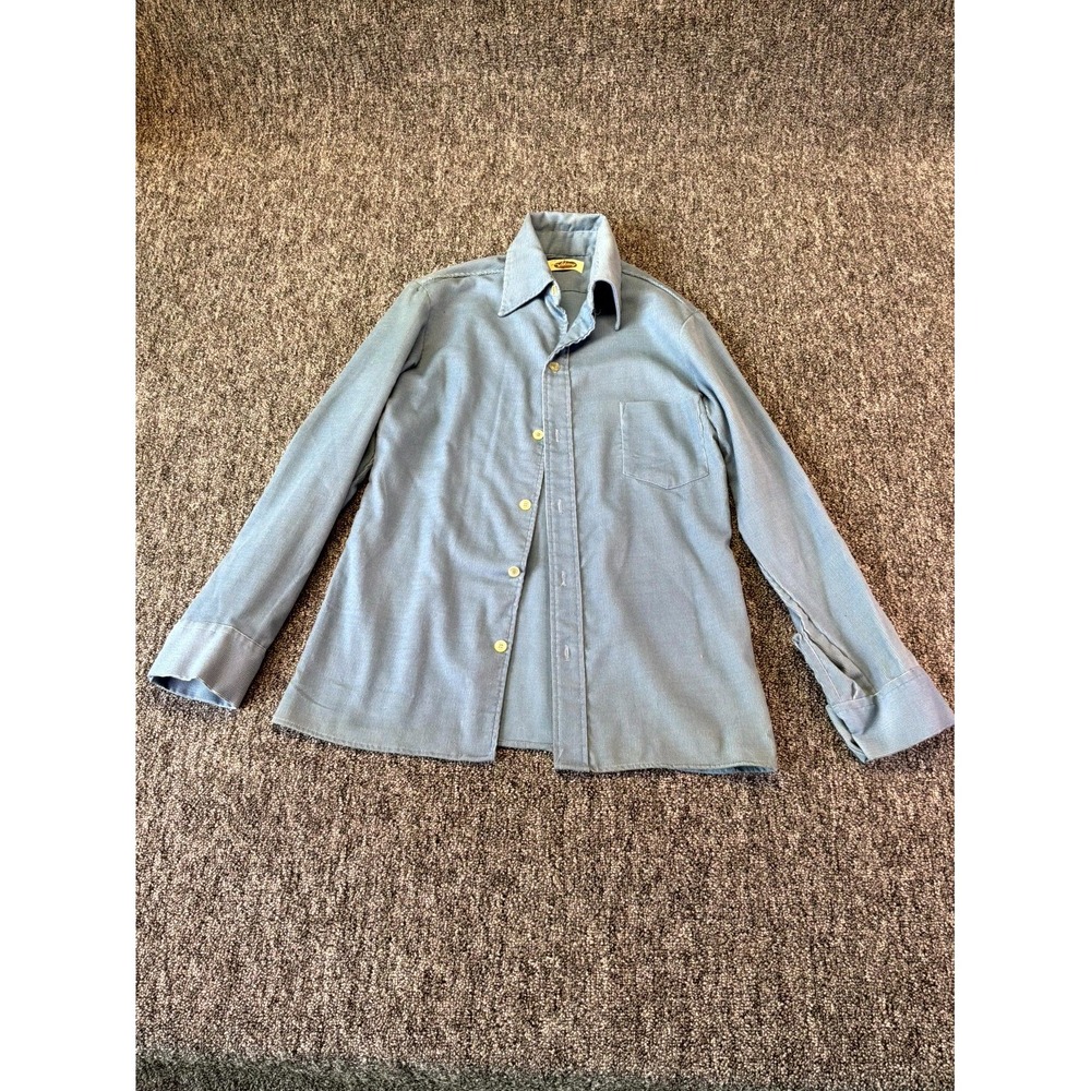 Viking Shirt Men Medium Blue Corduroy Classic Fit Long Sleeve Collared Button Up